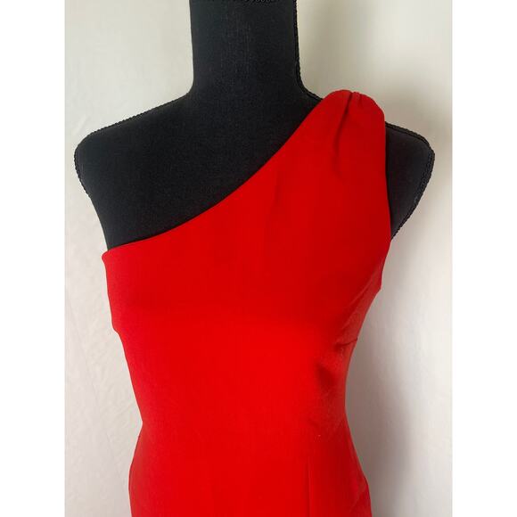 NWT Likely Women's Glam Chic Preppy Ruffle Hem One Shoulder Midi Dress Red 2 - Picture 6 of 11